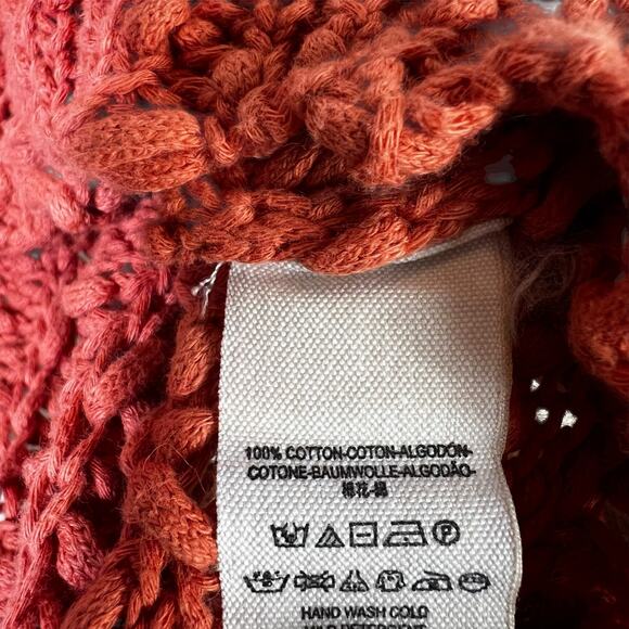 Free People 100% Cotton Open-Knit Cropped Sweater Womens M Orange Beachy - Picture 7 of 7
